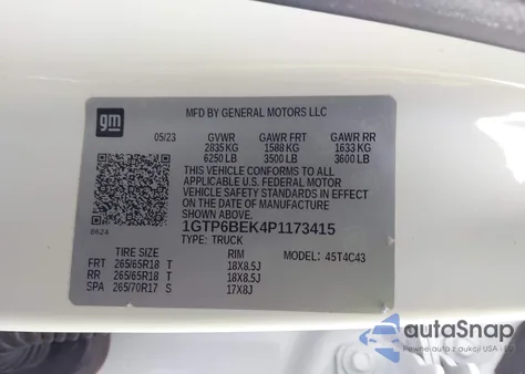 2023 GMC Canyon 4Wd Short Box Elevation z USA, uszkodzony, nr VIN 1GTP6BEK4P1173415